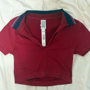 Victoria's Secret Red Crop Polo Top with Navy Trim